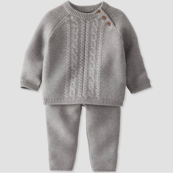 Little Planet Baby Organic Cotton Sweater Knit 2-Piece Set in Heather Gray Baby - Picture 1 of 4